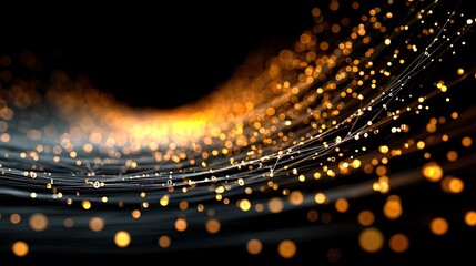 **Conceptual Business Backdrop Featuring Deep Black Background Contrasted With Glowing Gold Network Nodes And Connecting Lines. The Entire Design Simulates A Digital Web Of Interconnected Data Points,