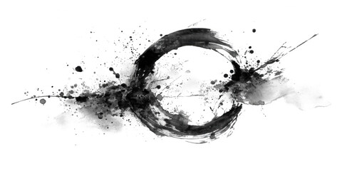 Abstract ink circle with dynamic splashes isolated on transparent background