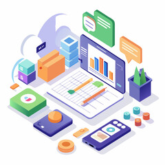 Obraz premium Isometric business analytics and data visualization elements isolated on white background