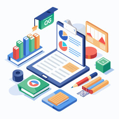 Fototapeta premium Business analytics and data visualization isometric illustration isolated on white background