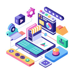 Obraz premium Isometric illustration of digital technology and data analysis isolated on white background