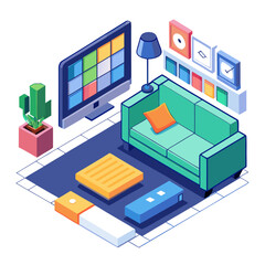 Obraz premium Modern living room isometric illustration isolated on white background