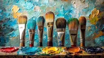 Vibrant oil painting brushes on an  s palette