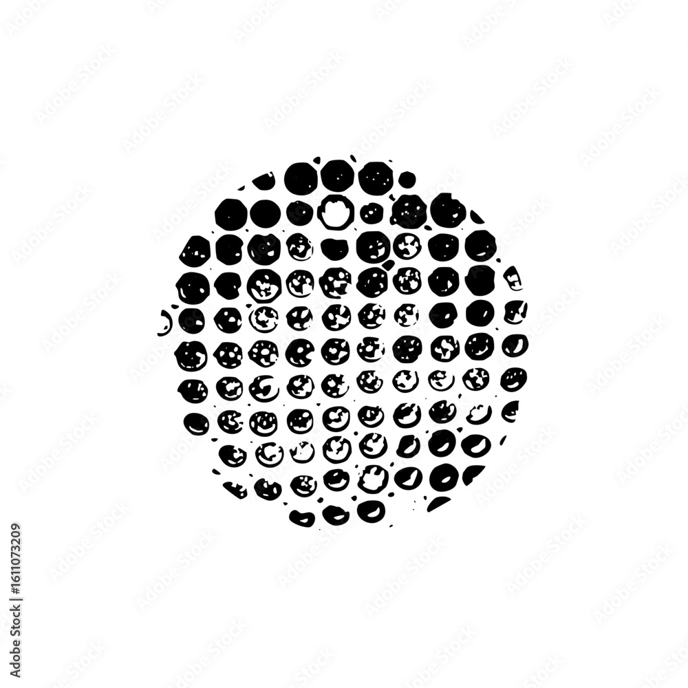 Poster vector abstract sphere composed of numerous circular elements.