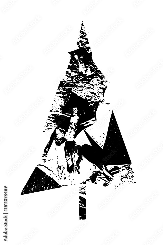 Poster vector abstract mountain peak and triangle composition in black vector art.