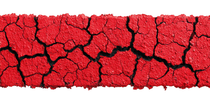 Cracked red texture isolated on transparent background