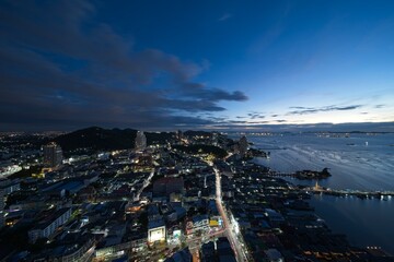 Si Racha, Chon Buri, Thailand at nigt from above