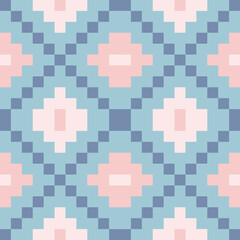 Geometric Tribal Pixel Pattern in Pastel Tones – Modern Ethnic Design