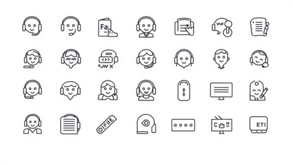 Outline icon set featuring customer service representatives and related technology elements present created with generated ai