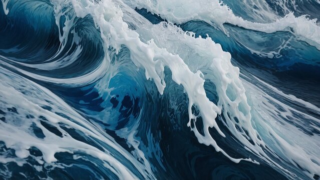 Layers of Blue and White Waves Overlapping in an Artistic Fluid Abstract Composition