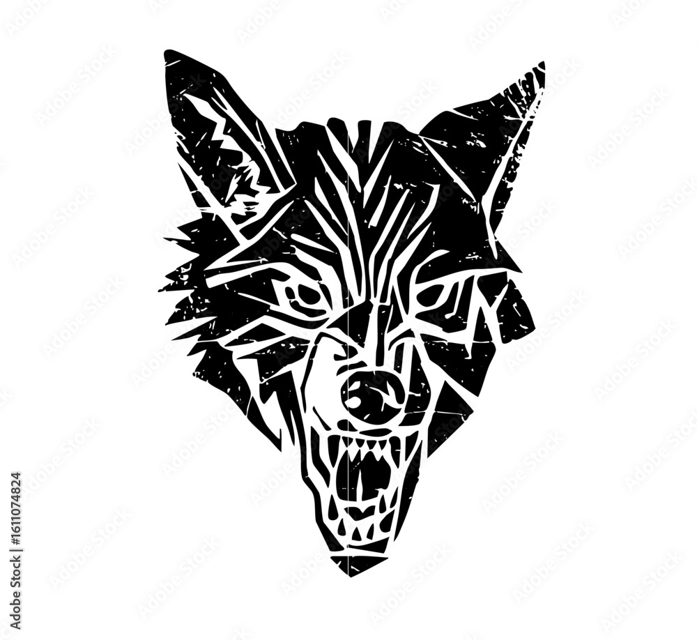 Poster vector geometric wolf head with sharp angular features.