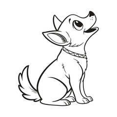 Minimalist line art of a dog in profile view, looking upward with expressive eyes, floppy ears, smooth curved lines defining the head and neck, clean and elegant black outline, no background.