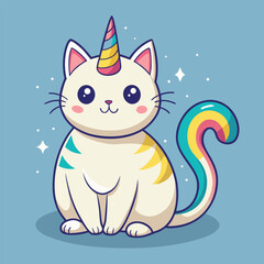 Cute kitten character drawing with a happy and funny cat holding a gift
