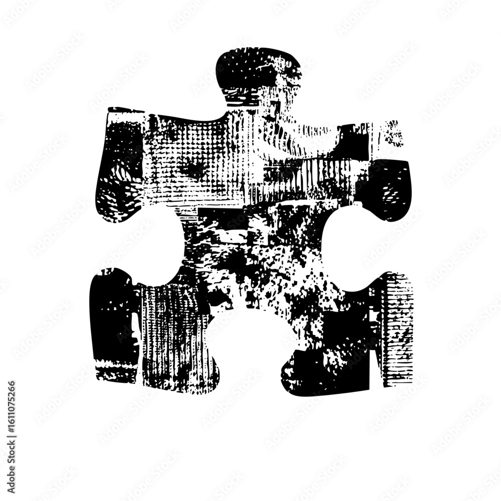 Poster vector distressed puzzle piece with textured effect.