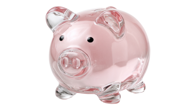 Pink transparent piggy bank with shiny glass texture isolated isolated, transparent background - Powered by Adobe
