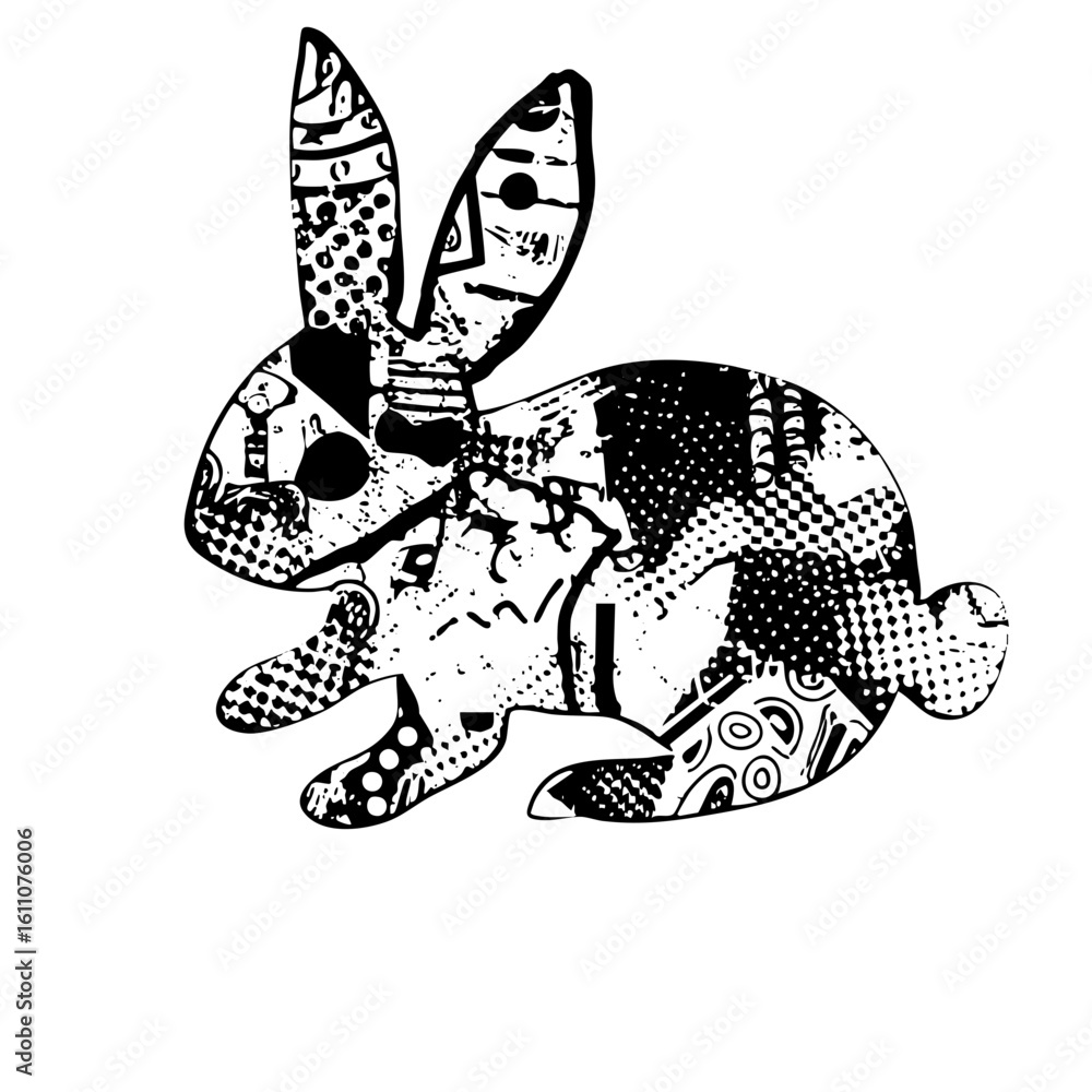 Poster vector intricate patterned rabbit with stylized details.