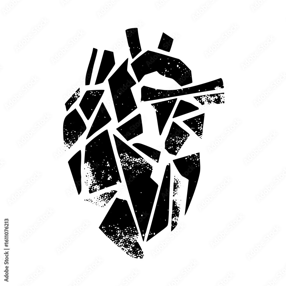 Poster vector fragmented heart depicts brokenness and vulnerability.