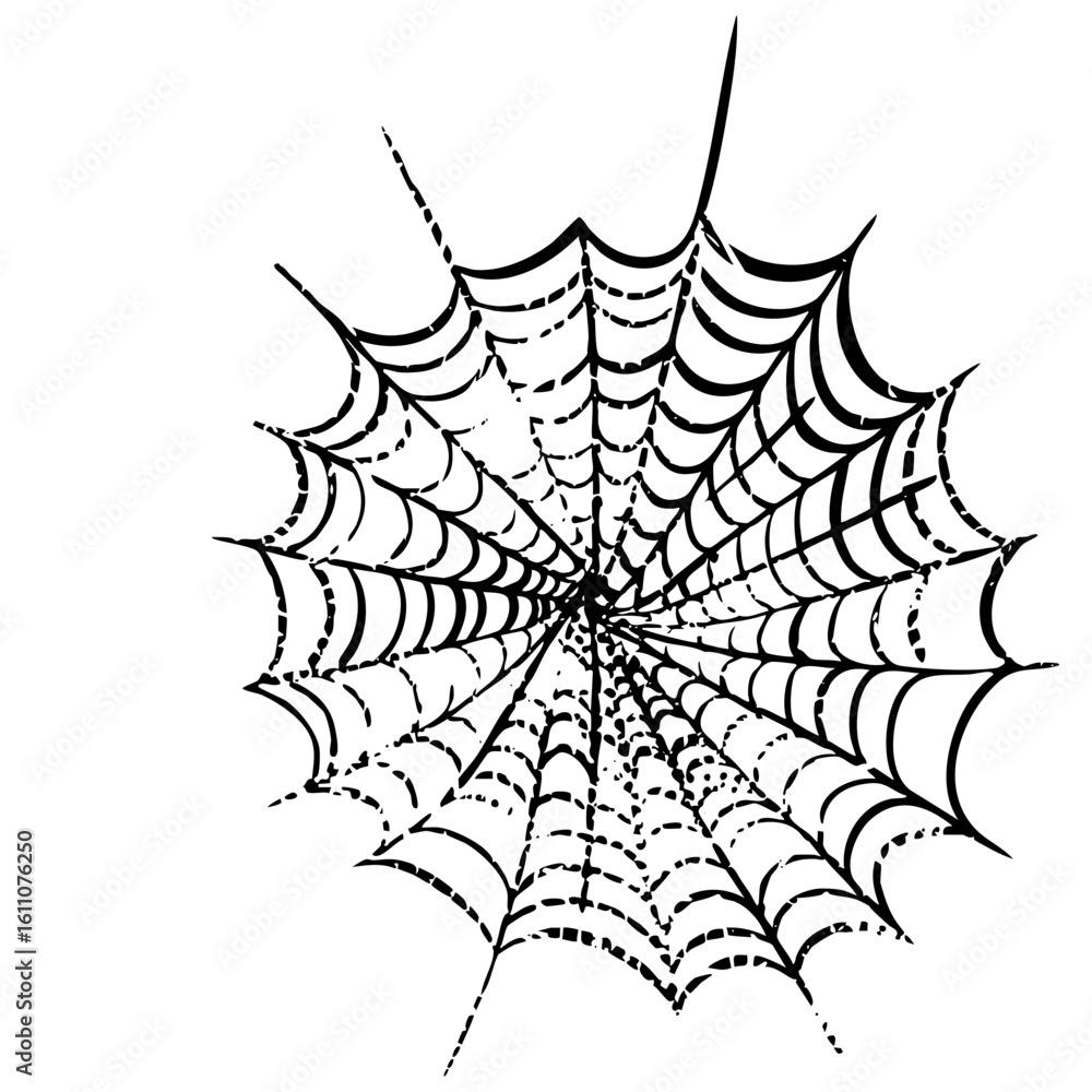 Poster vector intricate spiderweb with radiating lines and curved segments.