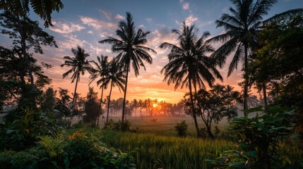 Obraz premium Misty morning in Bali's holy forests