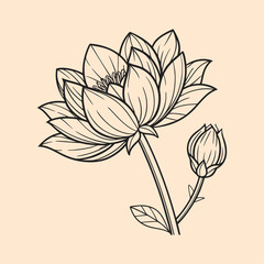 Botanical Line Art Flower Bundle in Black and White