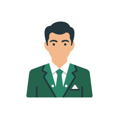 Simple flat illustration of a professional man in a green suit and tie.