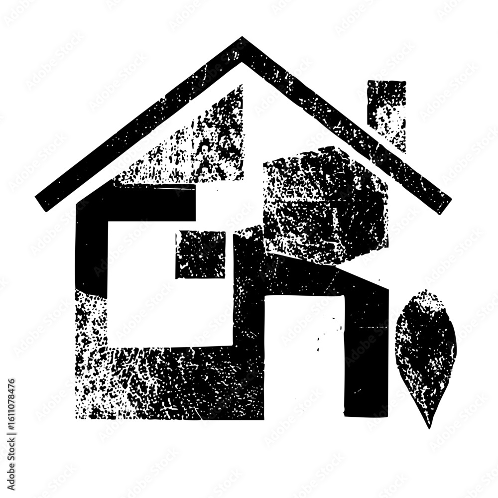 Poster vector abstract house with distressed texture features a circular opening.