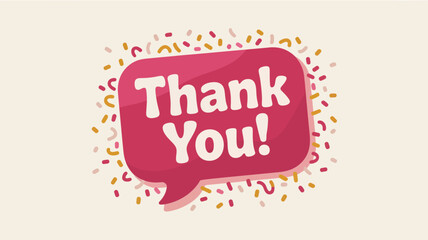  Pink Speech Bubble Thank You Message with Confetti Shapes on Beige Background for Celebration, Gratitude, and Communication Themes