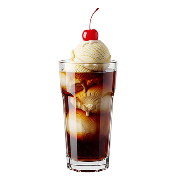 Delicious ice cream soda with whipped cream and cherry isolated on transparent background