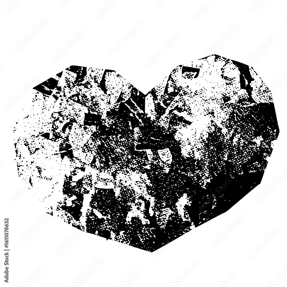 Poster vector distressed heart with a fragmented textured appearance.