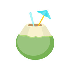 Isolated illustration cartoon green tropical coconut drink for summer beach template