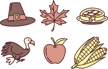 Thanksgiving Icon Set for Autumn and Holiday Celebration Designs. Festive Thanksgiving Icons for Seasonal Family and Harvest Projects. Thanksgiving Icon Collection for Fall Festival and Holiday Themes