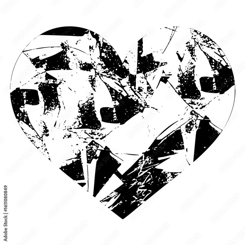 Poster vector abstract broken heart with distressed texture.