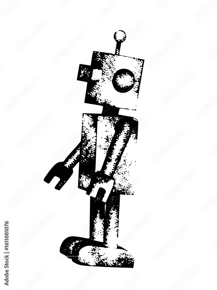 Poster vector retro robot with a distressed texture.