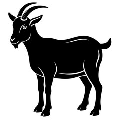 Standing Goat Illustration in Black and White Silhouette