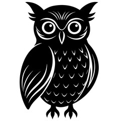 Stylized Owl Illustration in Black and White Silhouette