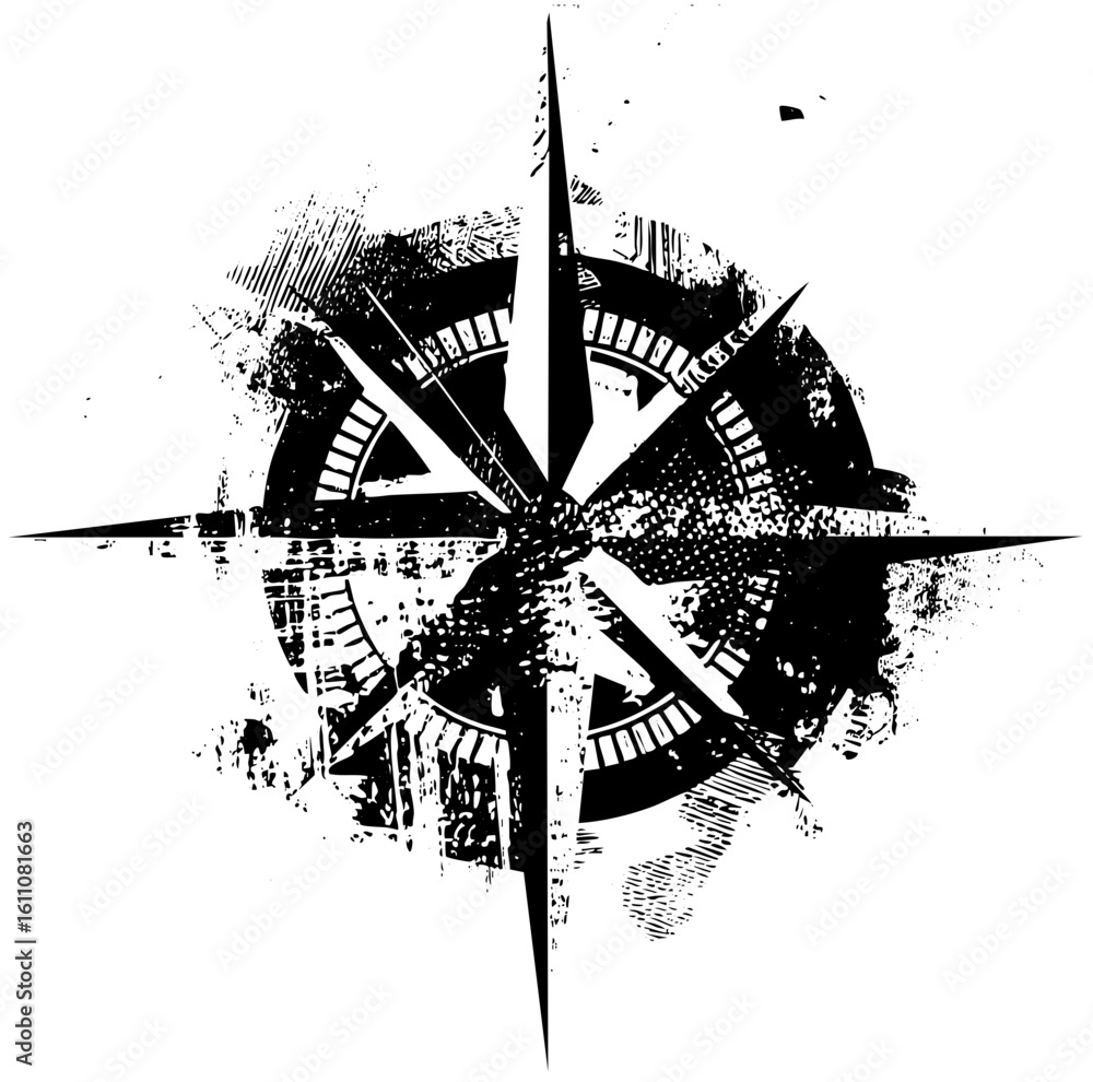 Aufkleber vector distressed nautical compass rose with sharp points.
