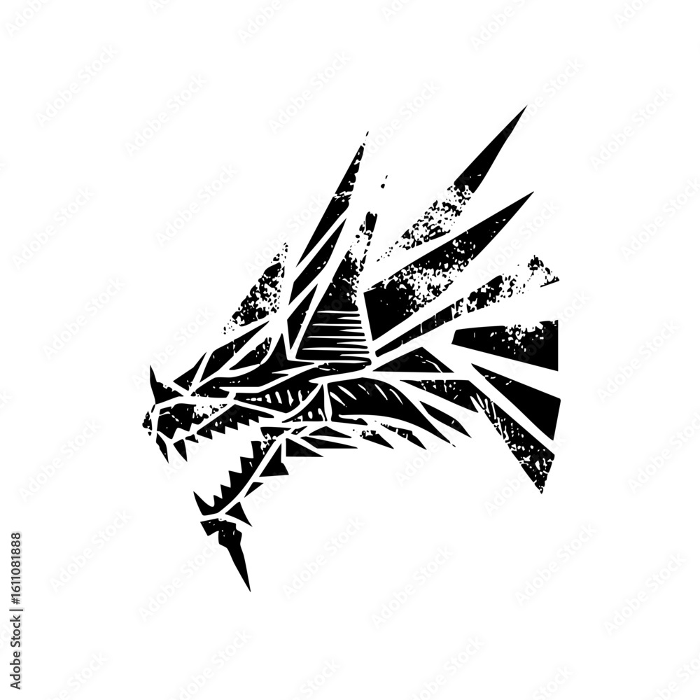 Poster vector geometric dragon head with sharp angular shapes.
