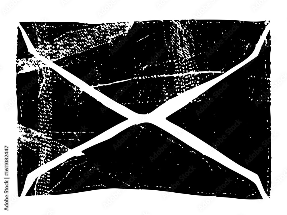 Poster vector abstract cross symbol with textured lines.