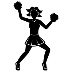 Silhouette of a cheerleader with pom poms in action