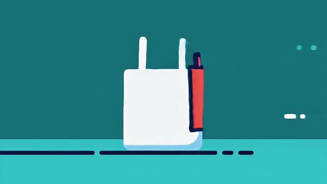 Stylized graphic of red shopping bag with white recycle symbol against teal backdrop