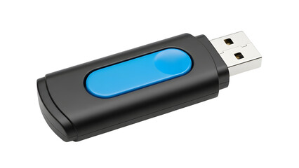 Usb flash drive black and blue for data storage and transfer on white background isolated close up view on transparent background