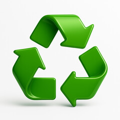 Recycle symbol on white background, 3D glossy green recycle icon on white background, eco-friendly design