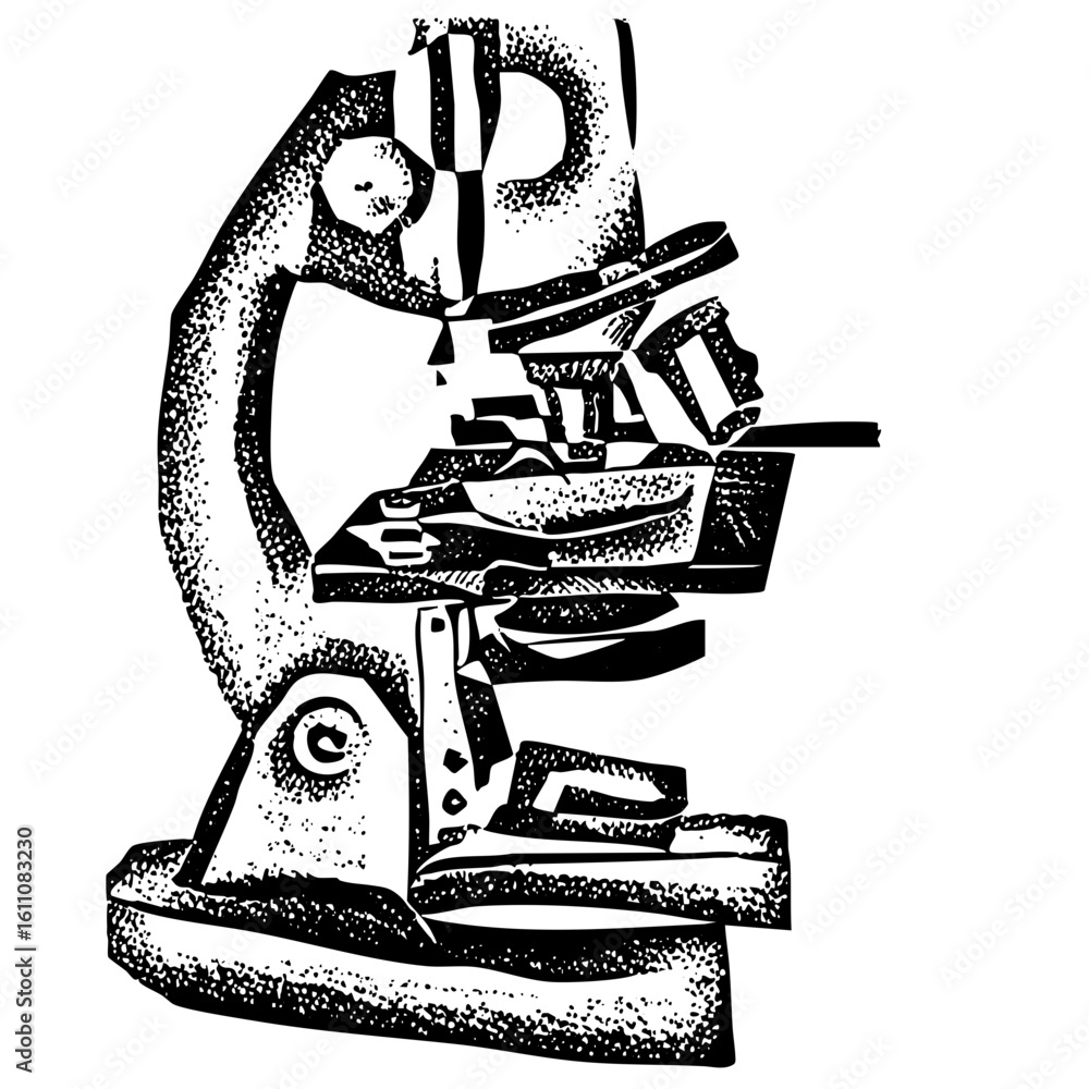 Poster vector detailed of a vintage microscope with distinct vector shapes.