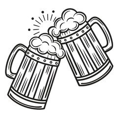 Two Black and White Beer Mugs Clinking Together toast 1