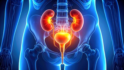 Human Urinary System Anatomy with Kidneys and Bladder
