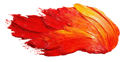 A vibrant red and orange paint stroke isolated on transparent background