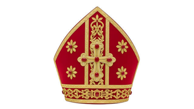 Buy bishop mitre hat online red and gold religious headwear catholic clergy traditional church apparel on transparent background