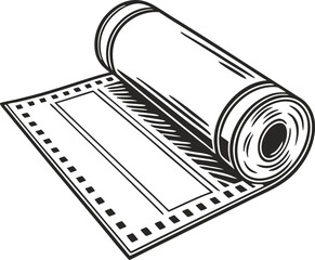 Roll of Paper: A meticulous line drawing showcases a roll of paper, perfectly unravelling to reveal its pristine form and meticulous structure, ready for versatile utility.