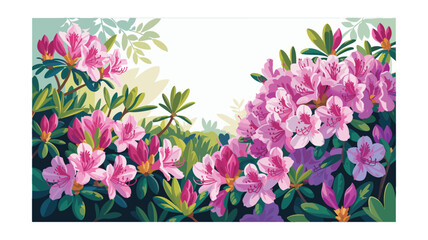 Vibrant Pink Rhododendron Flowers Illustration with Green Foliage, a Beautiful Floral Arrangement, Perfect for Spring and Summer Designs and Botanical Themed Projects.