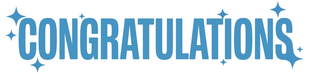 Modern congratulations typography in bold blue capital letters with sparkles on white background &mdash; elegant vector for professional celebration themes